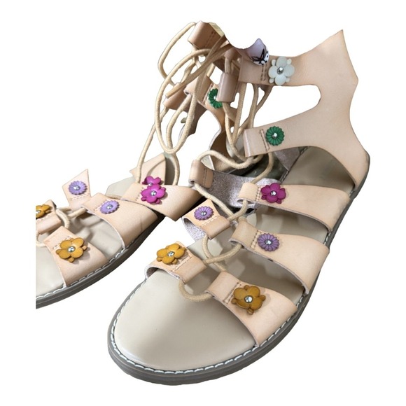 Old Navy Daisy Floral Brown Gladiator Sandals Tie Ankle Size 9 Boho Twee - Picture 3 of 8